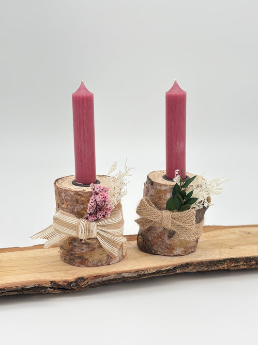 Holz Kerzenhalter mit Trockenblumen