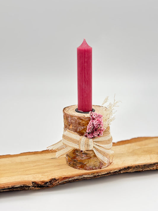 Holz Kerzenhalter mit Trockenblumen