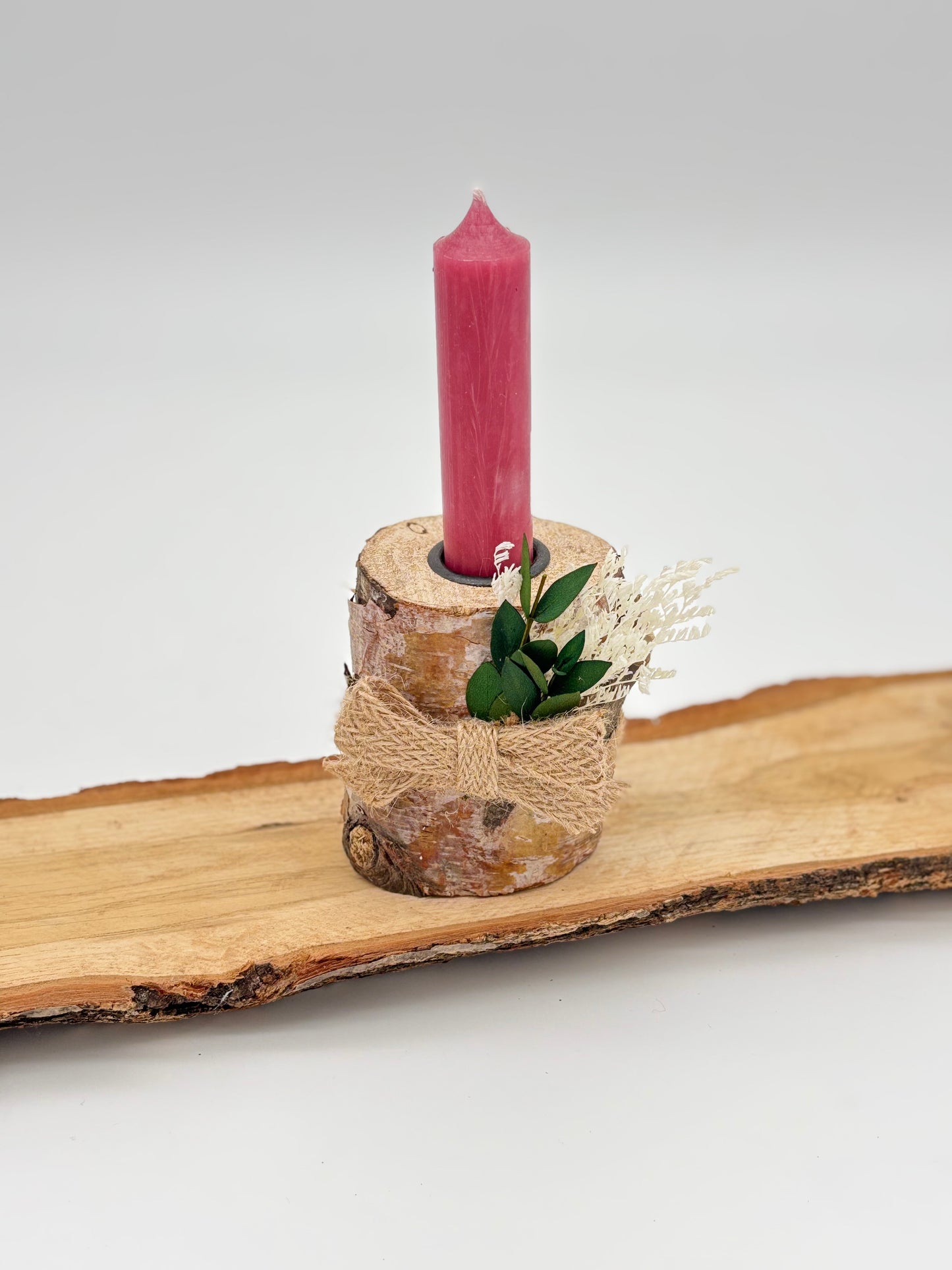 Holz Kerzenhalter mit Trockenblumen
