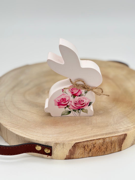 Raysin Hase Set mit Rosenmotiv & Juteband – Frühlingsdeko