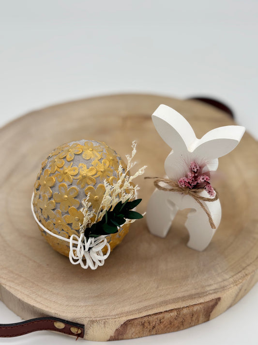 Beton Ei mit Gold-Finish & Trockenblumen – 2er Set