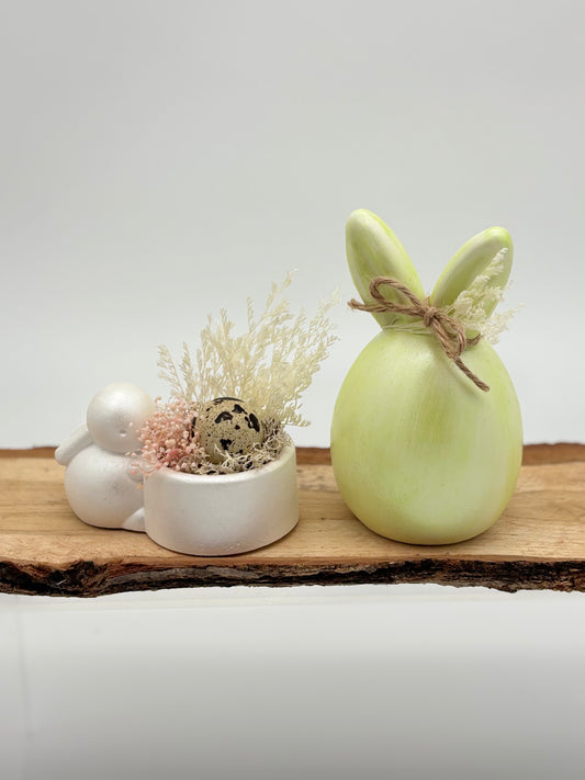 Raysin Hase mit Wachtelei & Trockenblumen – Frühlingsdeko