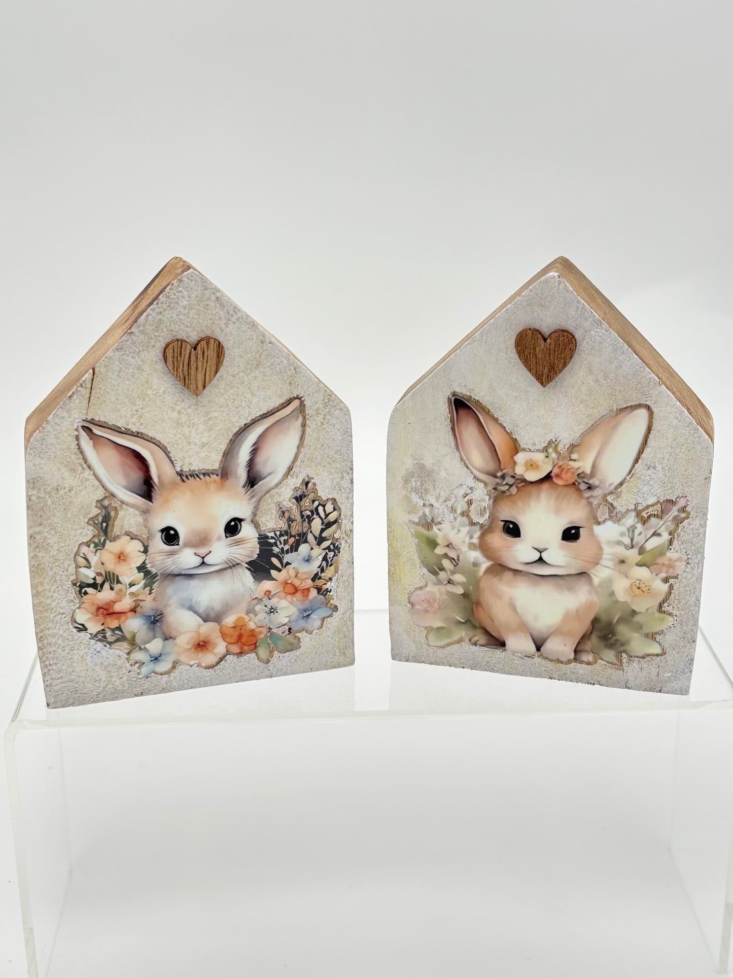 Holzhaus Set mit Hasenmotiven – Frühlings- & Osterdekorationen (2er Set)