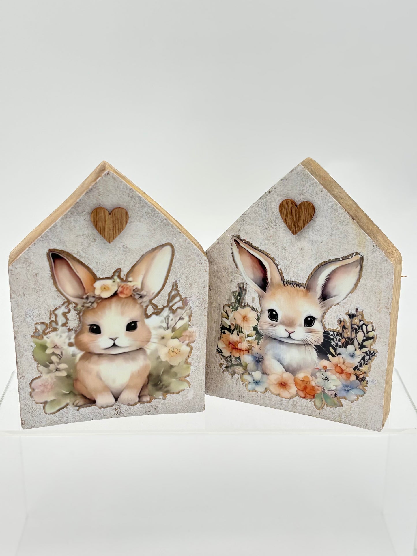 Holzhaus Set mit Hasenmotiven – Frühlings- & Osterdekorationen (2er Set)